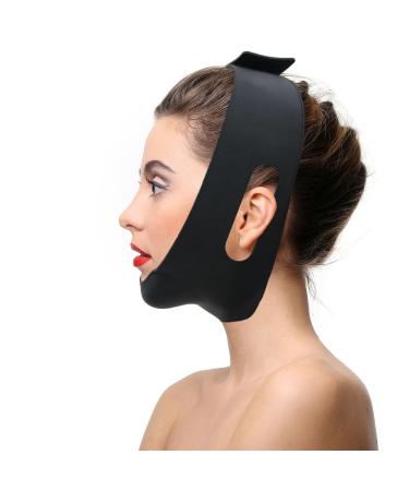 Post Surgical Chin Strap Bandage for Women - Neck & Chin Compression Garment No Thread - Face Slimmer Jowl Tightening Neck Coverage Silicone Chin Lift Strap (Black)