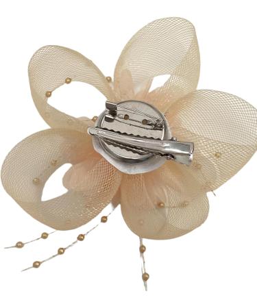 Ladies Beaded Flower Fascinator Clip Weddings Races Royal Ascot Hair Clip (Peach) - Buy Online on GoSupps.com