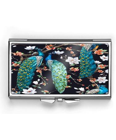 Peacock Background Pill Box Compact Rectangle 7 Day Pill Box Pill Case Black Small