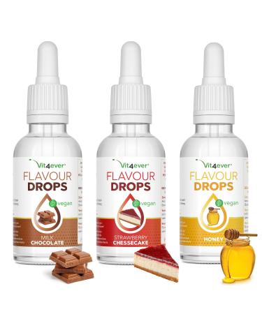 Flavor drops 3x 50ml - bundle Basic 12 - Flavdrops taste without calories - taste (milk chocolate + Strawberry cheesecake + honey) Basic 12 50 ml (3 -pack)