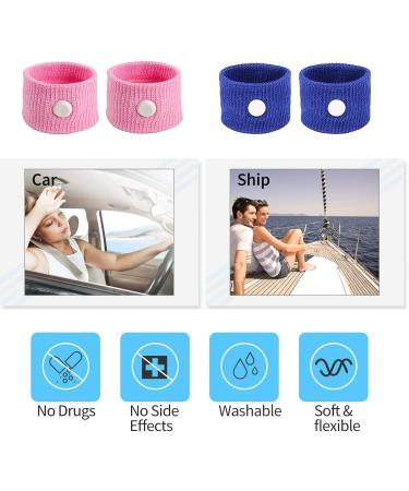 Motion Sickness Relief Wristbands - 2 Pairs for Travel by Sea, Car, Airplanes | Natural Anti Nausea Bands (Pink and Blue) - Buy Online on GoSupps.com