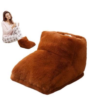 Zceplem heated foot warmer |Fully wrapped foot warmer under the desk thickened |Recharged heated slippers comfortable heating pillows for men and women at home workplace brown
