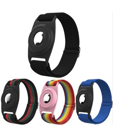HPHRE Airtag Bracelet for Kids(4 Pack), Airtags Wristband Watch Band Toddler Baby Children Elders, Adjustable Elastic Rainbow Nylon Wrist Strap Holder Case Accessories Compatible with Apple # 1