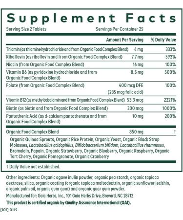 Gaia PRO B-Complex Supplement - Vitamin B12, B6, Niacin, Biotin - 50 Vegan Tablets - Buy Online on GoSupps.com