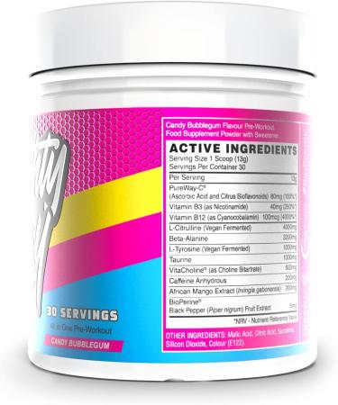 Naughty Boy High Energy Pre Workout Powder with Beta Alanine Citrulline & Caffeine Supplements for Men & Women Clinically Dosed Energy Drink- 390g/30 Servings (Candy Bubblegum) - Buy Online on GoSupps.com