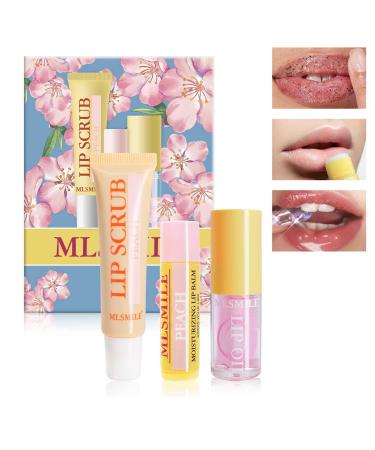 Trio de soins des l vres Coffret cadeau 3 pi ces gommage l vres rouge l vres et baume l vres pour hydratation toute la journ e pour les l vres fonc es s ches et gerc es l vres craquel es