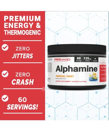 PEScience Alphamine Tropical Twist 60 Scoops Thermogenic Energy Powder with L-Carnitine - Buy Online on GoSupps.com