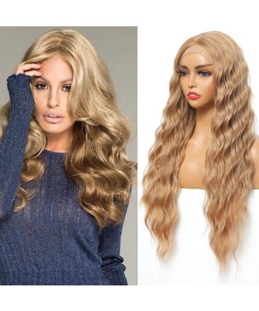 Sylhair synthetic lace front wig for women 30 "long curly corrugated wigs honeyblonde synthetic wavy wig for daily use party cosplay (honeyblond)