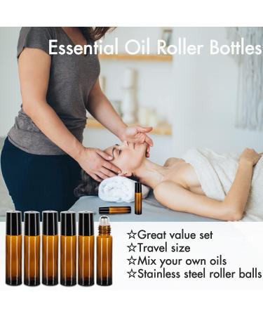 6 Pack Essential Oil Roller Bottles - 10ml Amber Glass with Stainless Steel Rollers | Includes Labels Openers Funnels & Dropper | Perfect for DIY Essential Oils - Buy Online on GoSupps.com