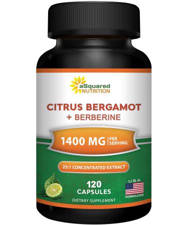 aSquared Nutrition Citrus Bergamot with Berberine Supplement - 1400mg Max Strength Complex - 120 Capsules - 25:1 Extract - High Cholesterol Support - Pills Alternative to Gummies & Liquid Drops