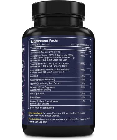 Ultra Mary NAD+ Resveratrol Supplement Longevity Formula with Nicotinamide Adenine Dinucleotide with CoQ10 Apigenin & Turmeric Anti-Ageing Formula for Men & Women 60 Capsules - Buy Online on GoSupps.com