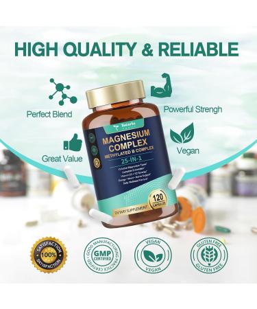 25-in-1 Magnesium Complex with Methylated B Complex Magnesium Glycinate Citrate Malate Taurate Gluconate Aspartate Carbonate D3 K2 Magnesium Supplement for Relaxation Energy & Nerve 120 Vegan Caps 120 Count (Pack of 1) - Buy Online on GoSupps.com
