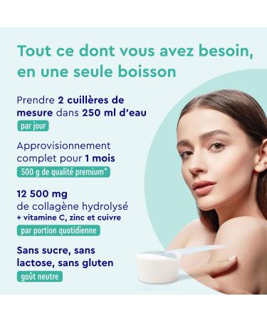 Flavorless Collagen Powder 500g With Patented Premium Ingredients 12500mg Hydrolyzed Collagen Type I Enriched With Vitamin C Zinc and Copper Supports Skin Nails & Hair* - Buy Online on GoSupps.com