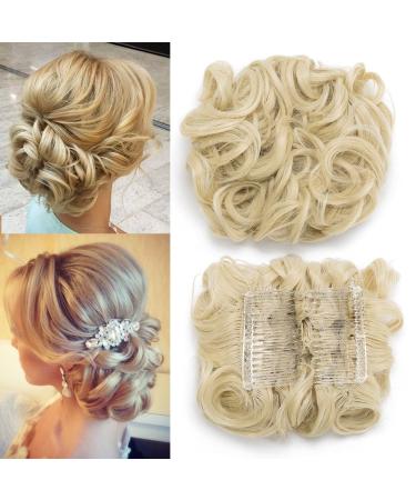 Tess hair part with hair feast light blonde haardutt combing hair extension dutt 90g hair part dutt with stretchy hair comb braid hair tie with hair