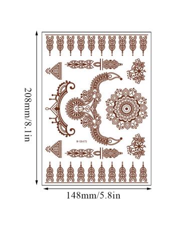 Brown Henna Temporary Tattoo Set - Mandala Flowers Lace Design, Waterproof Fake Tattoos for Wedding Party, Festival Decorations - 6PCS - Buy Online on GoSupps.com