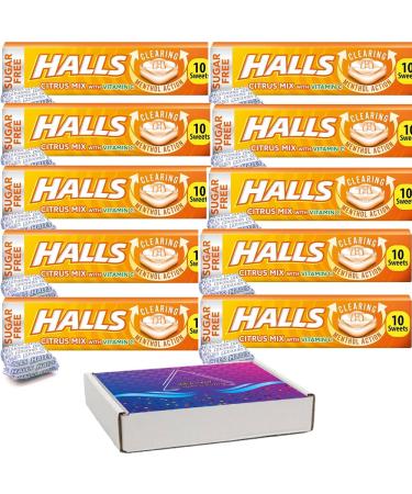 Sugar Free Halls Citrus Mix with Vitamin C 32g - Assorted Citrus-Lemon Orange Lime Flavoured | VIMIX (10 Packs (Half Box)) - Buy Online on GoSupps.com