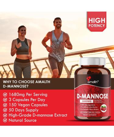 AMALTH D-Mannose 1680 mg - 150 Veg Capsules | Non-GMO All-Natural 50 Days Supply | International Shipping Available - Buy Online on GoSupps.com