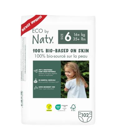 Eco by naty baby eco diapers - environmentally friendly premium bio diapers made of plant -based materials ideal for sensitive baby skin (size 6 - 102 pieces) - monthly box size 6 (102 pieces)