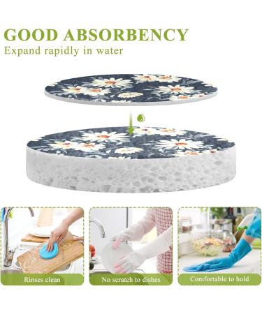 3-Pack Cleaning Kitchen Sponges Oval Watercolor Daisy Flowers Kitchen Cellulose Dishwashing Wood Pulp Cotton - Buy Online on GoSupps.com