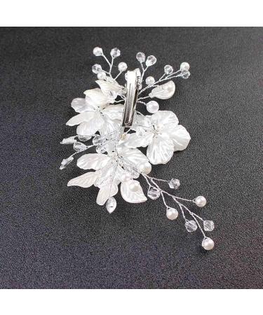 Prosy Bride Wedding Flower Hair Pieces Silver Bridal Pearl Hair Accessories Rhinestones Hair Comb Slides for Women and Girls - Buy Online on GoSupps.com