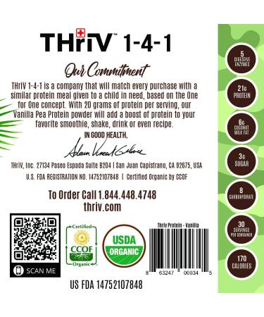 Buy Thriv Nutrition Organic Plant-Based Protein Powder - Vegan Gluten-Free Non-GMO Dairy-Free Chocolate or Vanilla Flavor (2.5lb/1 140g) - Ship Worldwide - Buy Online on GoSupps.com