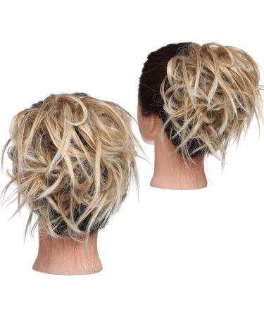 Tousled Updo Messy Bun Hair Extension - Synthetic Wavy Hairpiece in Strawberry Blonde & Platinum Blonde - Buy Online on GoSupps.com