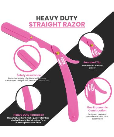 Utopia Care Professional Pink Straight Edge Razor with 100 Derby Blades - Stainless Steel Barber Tool - Buy Online on GoSupps.com