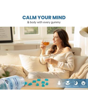Magnesium Glycinate Gummies with L-Theanine Ashwagandha & Chamomile Extract Calm Sleep Stress Relief for Adults & Kids Sugar-Free Vegan Blueberry Flavor 60 Count - Buy Online on GoSupps.com