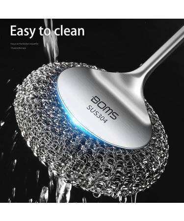 Fovolat Dishwashing Cleaning Brush | with Long-Handle Stainless Steel Scrubbing Brush Kitchen Cleaning Metal Stainless Steel Scrubbing Brush Non Stick Pot Steel Wire Ball - Buy Online on GoSupps.com