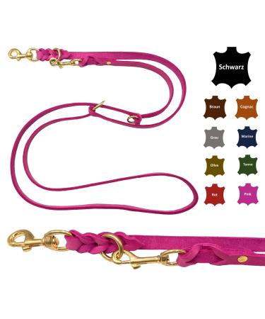 Dogeleine fat leather brass small dogs / large dogs 2m / 2.40m / 2.80m / 3.50m / 5m Double linen adjustable (5m x 12mm pink) 5m x 12mm pink