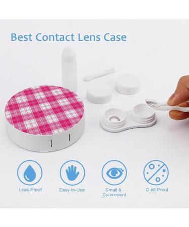 Buy Pink and White Tartan Plaid Contact Lens Case - Portable Travel Box with Mirror - Buy Online on GoSupps.com