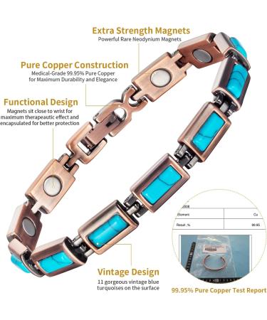 Yinox Women's Vintage Pure Copper Bracelet with 12 Magnetic Tabs - Magnetic Hardship Jewelry for Health & Style - Buy Online on GoSupps.com