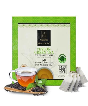 Premium Ceylon Green Tea Classic Taste 50 Individually Foil-Wrapped Tea Bags Fresh Rich Flavor of Natural Green Tea Leaves 50 Count (Pack of 1)