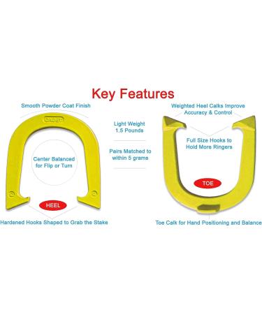 Yellow Finish Cadet Pitching Horseshoes - NHPA Sanctioned for Tournament Play - Drop Forged Steel - Lightweight - 2 Shoes - Buy Online on GoSupps.com