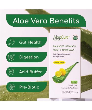 Organic AloeCure Lemon Aloe Vera Juice - 12 Hours from Harvest - Acid Reflux & GERD Treatment - Natural Digestion Aid - Buy Online on GoSupps.com