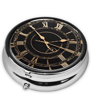 Clock Gear Printed Mini Round Pill Box - 3 Compartment Travel Organizer for Medicine - Portable Pill Case for Pocket Home & Office Use - Buy Online on GoSupps.com
