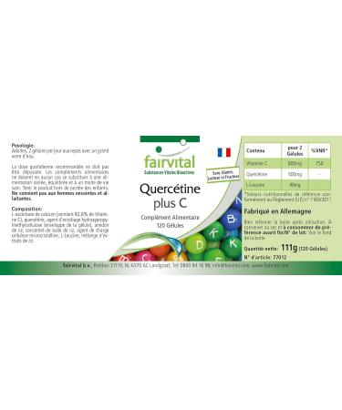 Fairvital Quercetin and Vitamin C Vegan Capsules - High Dosage Antioxidant Supplement - 120 Count - Buy Online on GoSupps.com