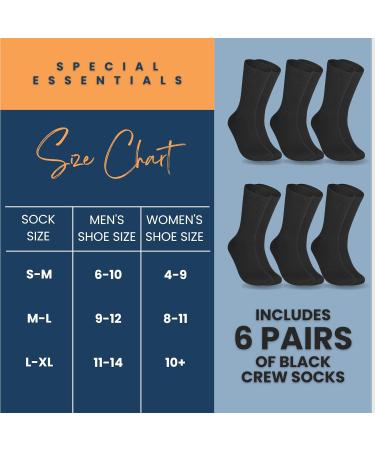 Shop Special Essentials: Non-Binding Diabetic & Circulator Crew Socks - 6 Pairs Soft Cotton Large-X-Large Black for Men & Women | Comfort & Health - Buy Online on GoSupps.com