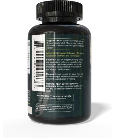 NutriFlair Liposomal NAD+ Supplement with Resveratrol 1000mg per Serving 60 Capsules High Absorption Non-GMO Made in USA - Buy Online on GoSupps.com