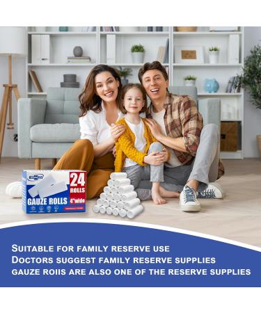24 Pack Premium Gauze Rolls - 4" x 4.1 Yards | Lint-Free Latex-Free Elastic Bandages for Professional Wound Care & First Aid Supplies - Buy Online on GoSupps.com
