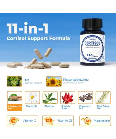 Puouoo 11-in-1 Cortisol Supplement for Women and Men Cortisol Reducer and Detox with Magnesium Ashwagandha & L-Theanine for Mood Focus Sleep Support 120 Capsules - Buy Online on GoSupps.com