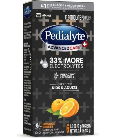 Pedialyte AdvancedCare Plus Electrolyte Powder - 33% More Electrolytes & PreActiv Prebiotics  Orange Breeze  6 Pack - Buy Online on GoSupps.com