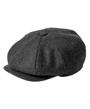 JANGOUL Men Wool Blend 8 Panel Newsboy Cap Tweed Cabbie Hat Snap Brim Dark Grey 7 3/8