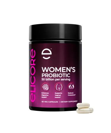 ELICORE Probiotics for Women 50 Billion CFU - Lactobacillus for Digestive & Vaginal Health - Non-GMO Gluten-Free Blend with MAKTREK Bi-Pass Technology - Vaginal Probiotics - 60 Veg Capsules