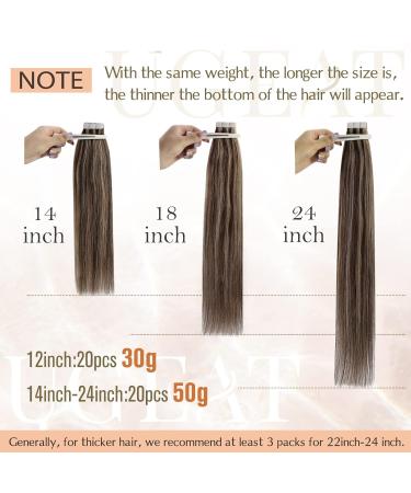 Ugeat Real Hair Extensions Tape - Dark Brown & Caramel Highlights - 20 Pieces 40 cm 50g - Premium Adhesive Extensions - Buy Online on GoSupps.com