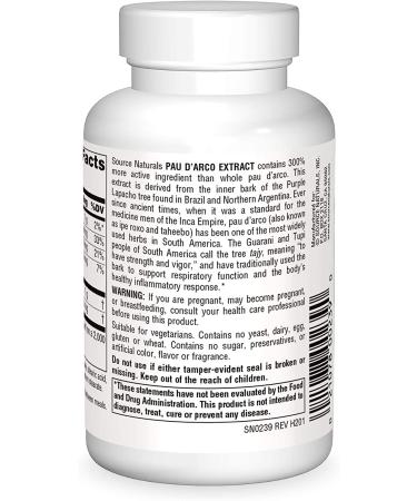 Source Naturals Pau D'Arco Extract 500 mg - 100 Tablets for Immune Support - Buy Online on GoSupps.com