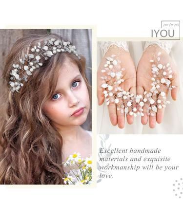 IYOU Flower Girl Headband Silver Floral Pearl Headpiece Crystal Bridal Hair Vines Princess Communion Wedding Hair Accessories for Kids - Buy Online on GoSupps.com