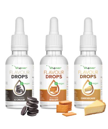 Flavor drops 3x 50ml - bundle cookie dream - flavdrops drops of taste without calories - taste (cookies and cream + butter biscuit + cheesecake) cookie dream 50 ml (3 Pack)