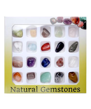 JSDDE Mineral Rock Variety Tumbled Rough Gemstone Meteorite Fragment Healing Energy Crystal Collection Box (20pcs Tumbled Mini Stones)