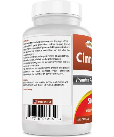 Best Naturals Cinnamon 500mg - 250 Capsules | Premium Quality Supplement - Buy Online on GoSupps.com